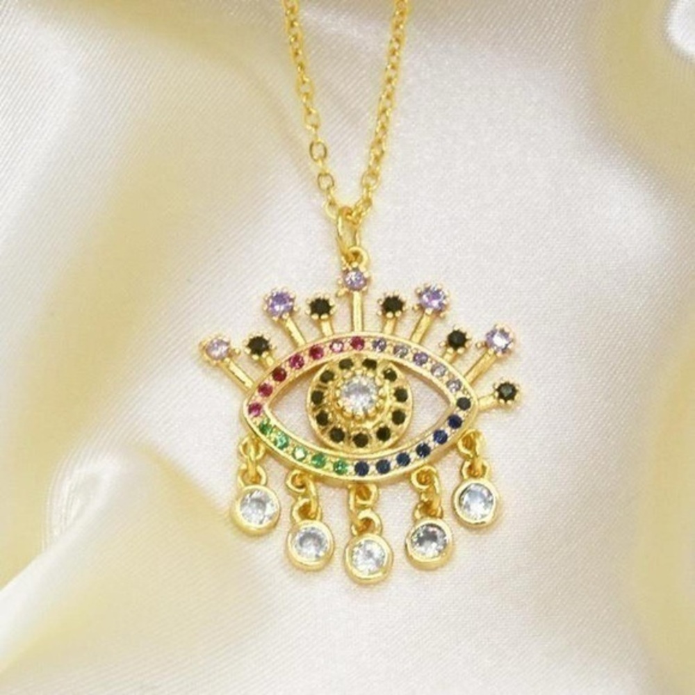 Colorful Rainbow Eye Charm Necklace